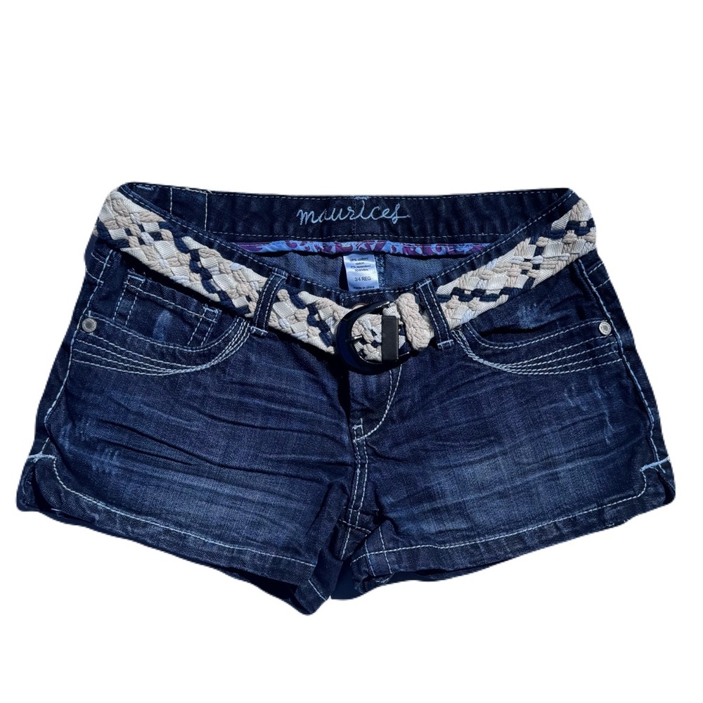 Maurices Women Dark Wash Denim Shorts and Braided/Braided Belt Size 3/4 REG